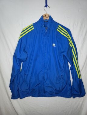 Adidas Clima365 Men's Windbreaker Blue With Yellow Stripes Size Medium